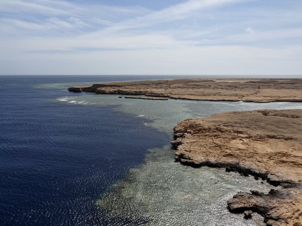 The coral reef landscape at Ras Mohammed National Park, where the seabed drops into a near-vertical wall.